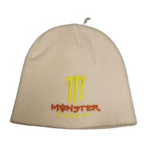 NEW-Monster Energy Boys Hat 100% Cotton White Knit Outdoor Winter Youth Beanie